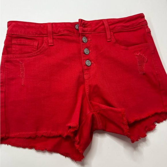 Myra Mid Rise Frayed Hem Button Fly Short coral denim size 28 - Picture 3 of 7